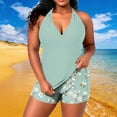 thumbnail image 2 of Plus Size Tankini Swimsuit for Women Summer V-Neck Halter Swim Top with Shorts and Built-in Bra Bathing Suit Beach Vacation Swimwear, 2 of 7