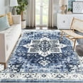 thumbnail image 5 of Machine Washable Area Rug 5' x 7', Non Slip Backing Low Pile Rugs Boho Vintage Foldable Stain Resistant Indoor Carpet for Bedroom Living Room Playroom, Blue, 5 of 7