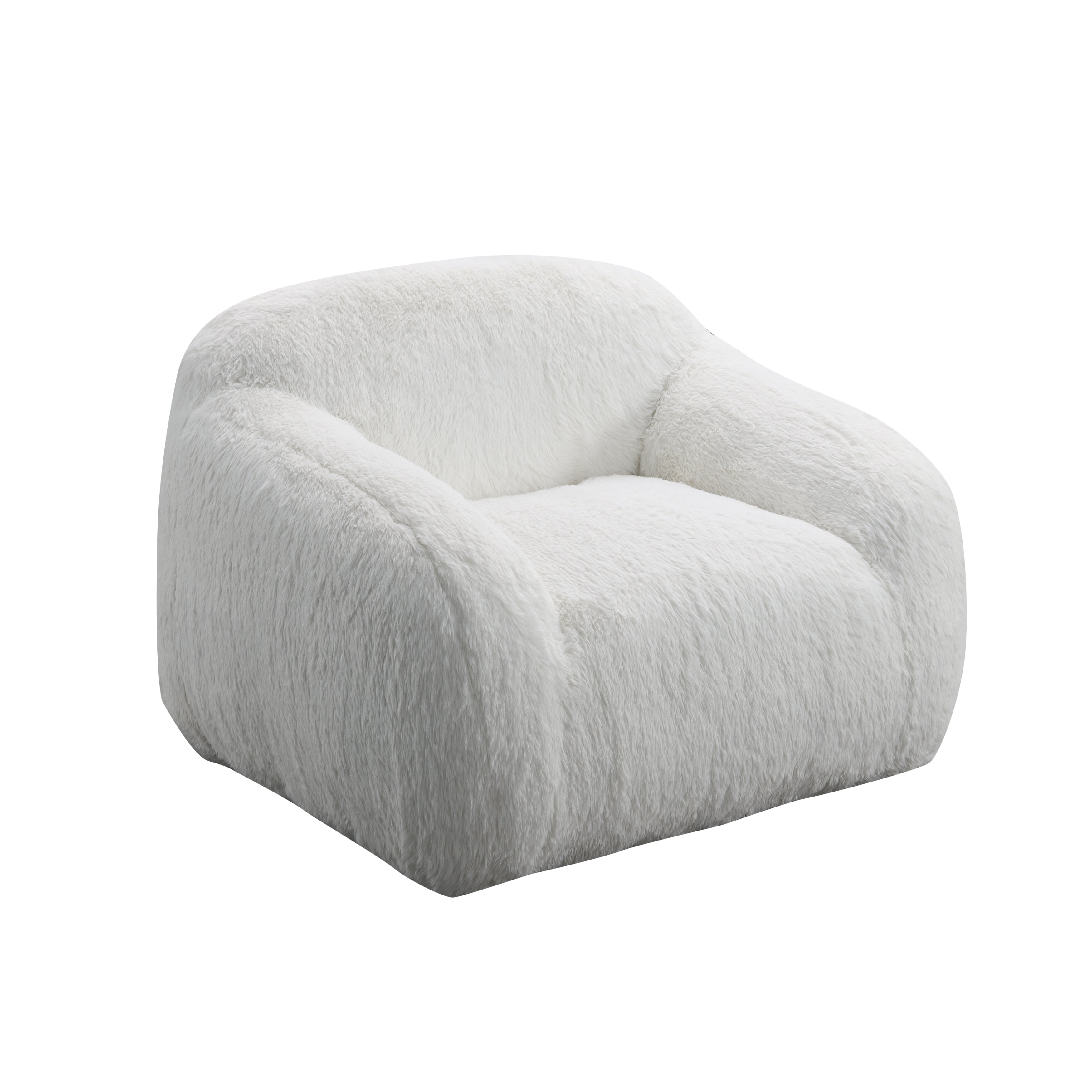 Roundhill Furniture Adell Polar Bear Faux Fur Swivel Cuddle Chair, Ivory White