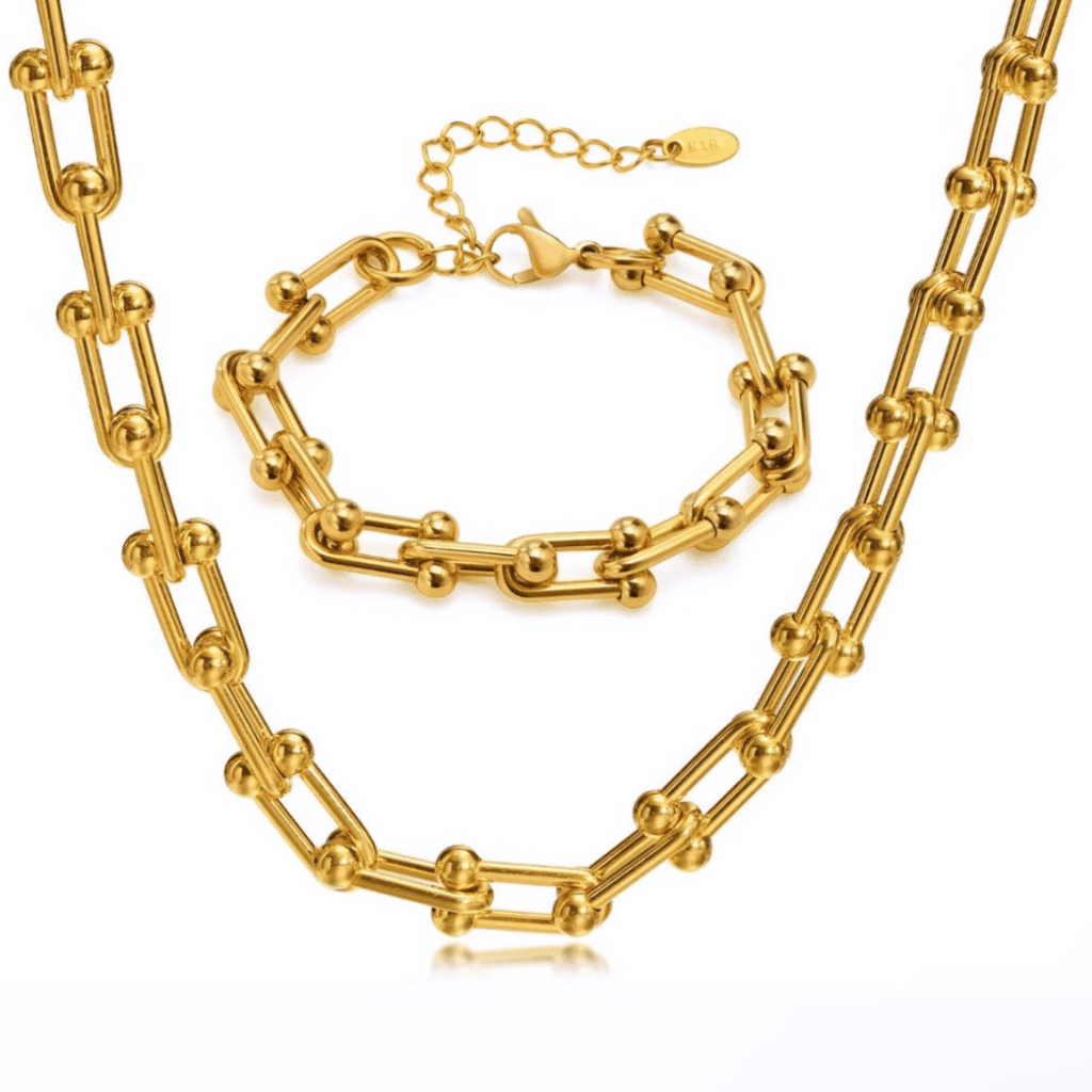 18K Gold Chain Necklace Bracelet Women's, Best Trending Trendy Gold Chain Necklace Bracelet Gift for Women, Lady, Mother, Wife, Mason & Madison Co.