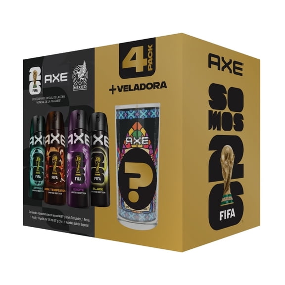 Pack de 4 Desodorantes Axe en Aerosol Edición Limitada FIFA WC 2026 + Veladora