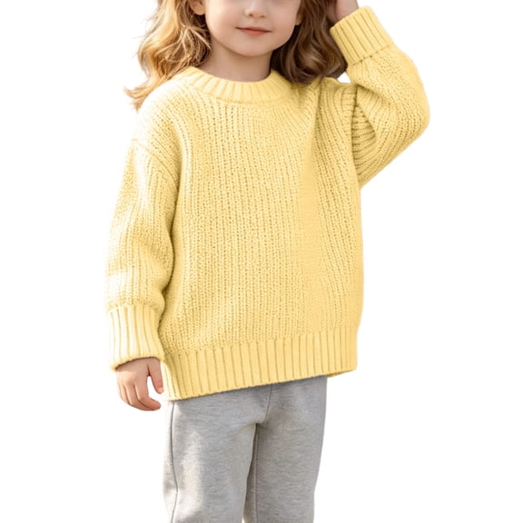 Annhoo Kids Knit Sweaters for Girl Crew Neck Oversized Soft Warm Trendy Pullover Kids Fall School Outfit Shirts
