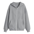 thumbnail image 4 of Girls Zip up Hoodie Cute Cropped Sweatshirts Oversized 2026 Y2K Hoodies Casual Long Sleeve Sweatshirt for Women Fall Spring Track Jackets Gray 160, 4 of 5