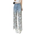 thumbnail image 2 of Idoravan Women's High Waist Lace Spliced Stretchy Zipper Jeans High Waist Design Comfortable Stretchy Feel, Relaxed Fit, Party Occasion Styling, Weekend Casual Wear, 2 of 8