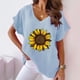 thumbnail image 2 of Camiseta de Manga Corta con Cuello en V con Impresión de Girasol, Algodón Casual Y Top de Cáñamo, 2 of 4