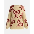 thumbnail image 5 of 99 Jane Street Women's and Women's Plus Bow Print Pullover Sweater, Midweight, Sizes XS-4X, 5 of 5