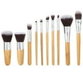 thumbnail image 2 of Kit de cepillos de cosméticos de fibra sintética Premium con mango de bambú profesional del sistema de brochas de maquillaje 10 Uds, 2 of 11