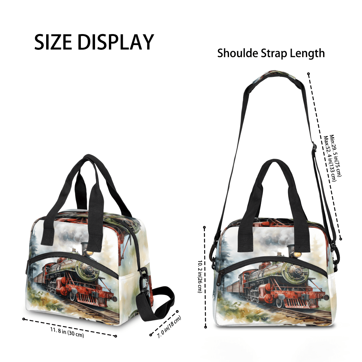 Herdesigns Retro Steam Train Insulated Lunch Bag for Women Men Adults Large Reusable Lunch Box Vintage Old Train Leakproof Cooler Tote Bags with Adjustable Shoulder Strap