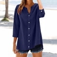 thumbnail image 6 of Women's Plus Size Cotton Linen Shirt, 3/4 Sleeve Button Down Blouse, Loose Fit Breathable Casual Top for Work, Daily Wear and Versatile Outfits Navy M, 6 of 10