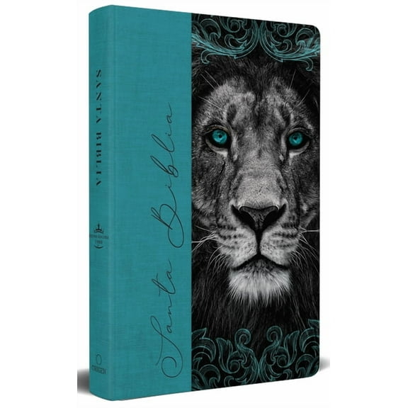 Biblia RVR 1960 Letra Grande, Tamaño Manual, Tapa Dura De Tela León Aguamarina