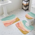 thumbnail image 3 of Abstract Beach Bathroom Rugs Set Watercolor Teal Pink Brown Gradient Landscape Non Slip Absorbent Soft Bath Mats 3 Piece Set with Bathroom Rug, U-Shaped Floor Mat, Toilet Seat Cover Large Size, 3 of 9