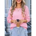 thumbnail image 3 of Women'S Off Shoulder Sweaters Long Sleeve Drop Shoulder Waffle Knit Pullover Sweater Tops with Pockets Pink L, 3 of 8