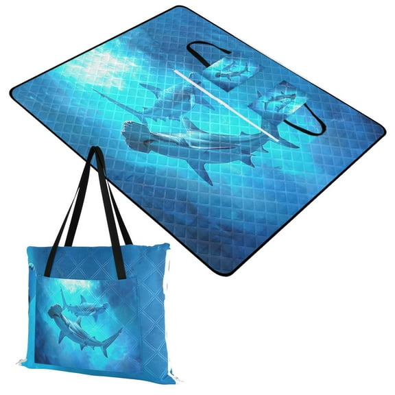 Hammerhead Sharks Swimming Extra Large Picnic Beach Blanket Waterproof Sand Proof Portable Outdoor Mat 60x80