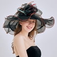 thumbnail image 5 of Yoyauz Women Sun Hat with Mesh Flower Decoration Wide Brim Hat Occasion Event Organza Fancy Church Dress Hat, 5 of 6
