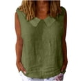 thumbnail image 2 of Dianli Tops Tees Doll Collar Sleeveless Cotton Linen V-Neck Tunic Top Solid Color Lightweight Breathable Casual Layering Summer Work Weekend Wear Ladies Camisole Tank Top Beach Tunic, 2 of 9