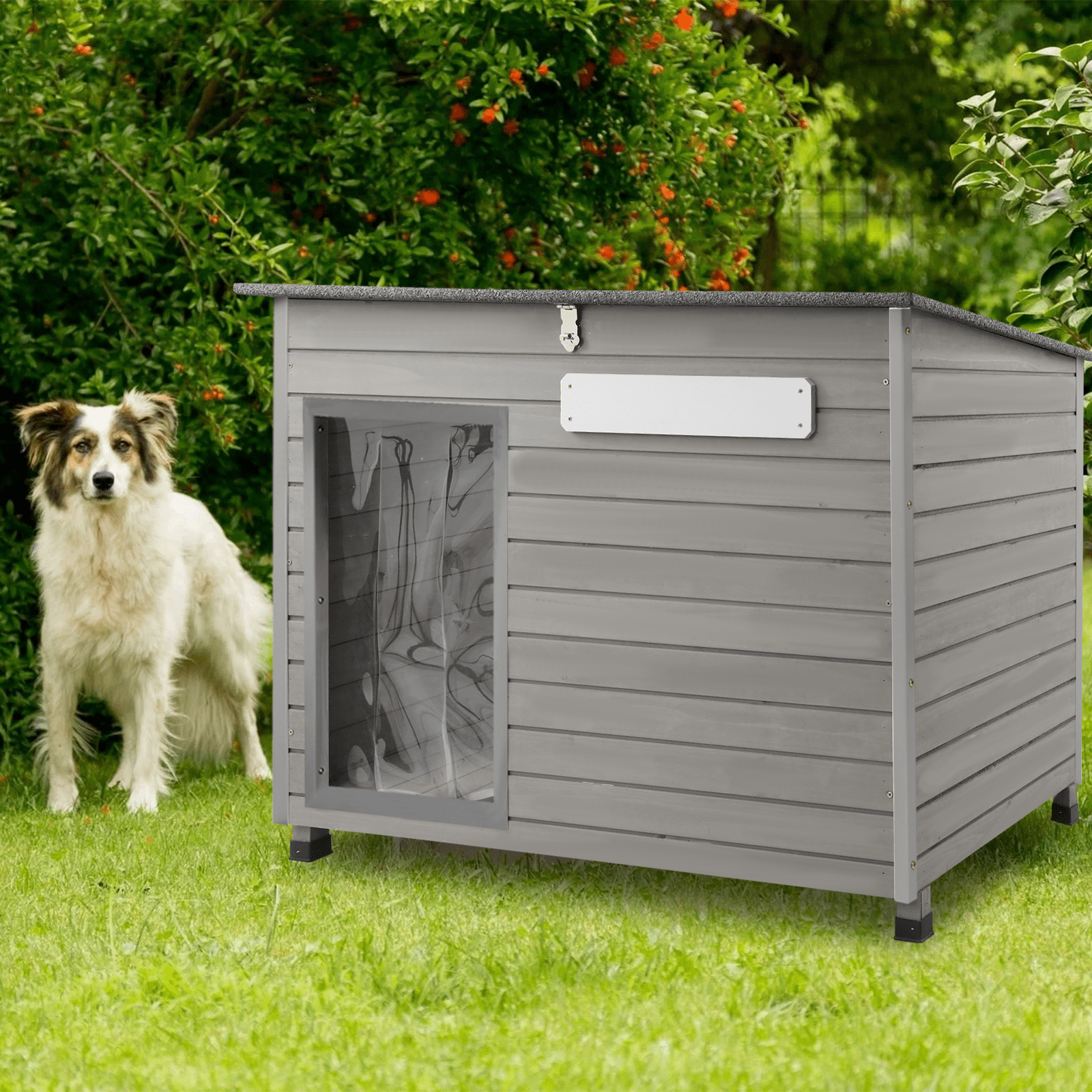 PETSCOSSET Outdoor Dog House - Waterproof Roof and Raised Feet - Gray