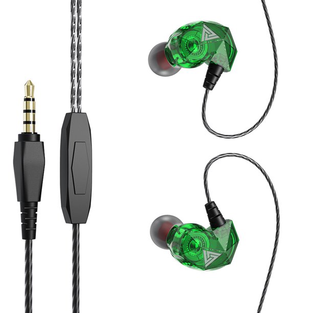 QKZ Auriculares con cable Auriculares con sonido de alta fidelidad Auriculares deportivos de 3,5 mm Auriculares internos para teléfono, Verde Inevent EL002610-03B