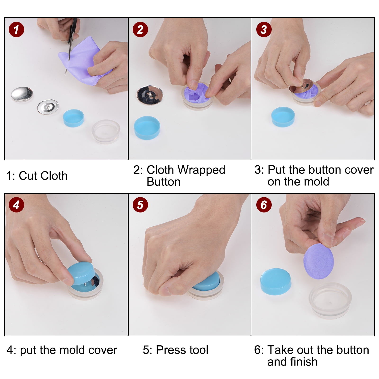 200 Sets Self Cover Button Kit 28mm Metal Aluminum Button with 4 Tools