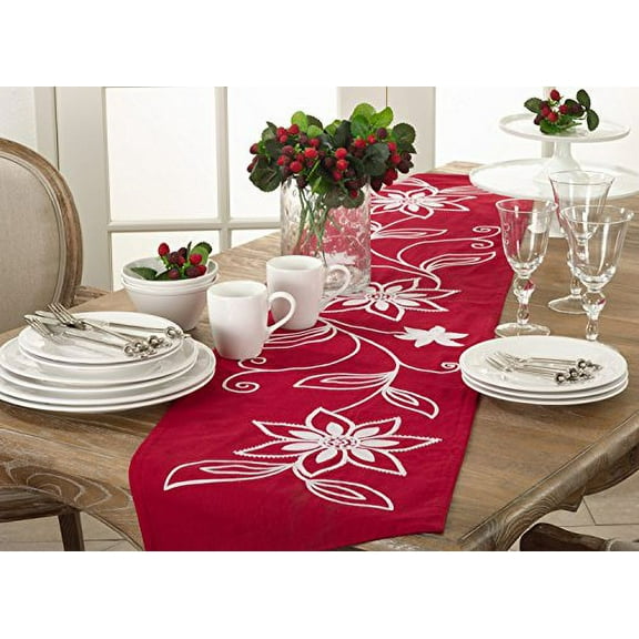 Fennco Styles Embroidered Flower Design Holiday FestiveTable Runner - 16" X 72"