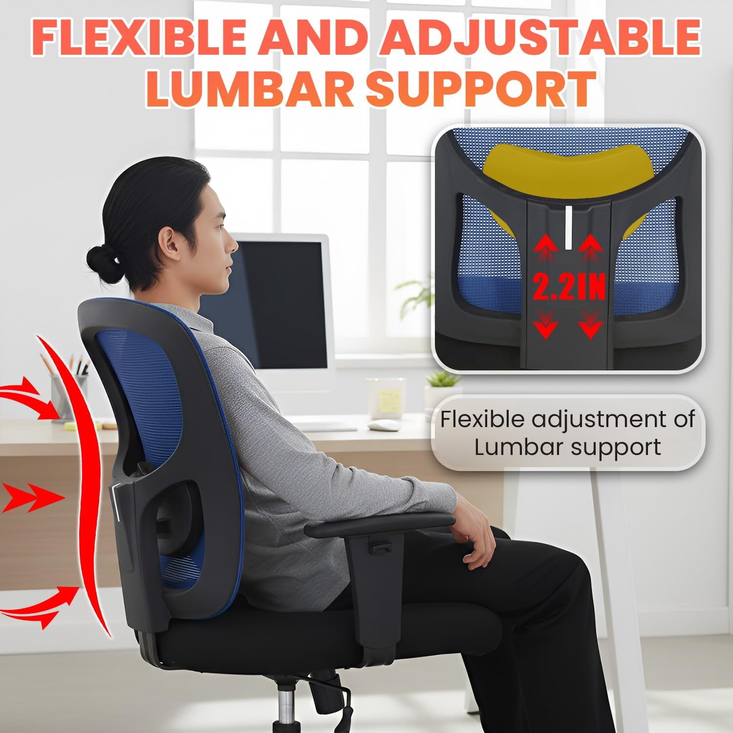 BORGEBY Big and Tall Office Chair Heavy Duty 400LBS Computer Desk Chair with Lumbar Support Ergonomic High Back Task Rolling Swivel Mesh Chair for adult,Blue