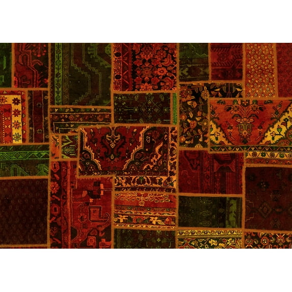 Ahgly Company Machine Washable Indoor Rectangle Patchwork Yellow Transitional Area Rugs, 6' x 9'