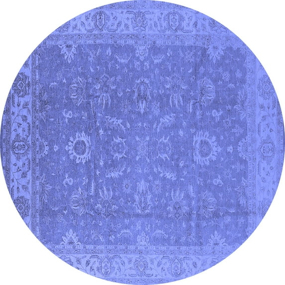 Ahgly Company Machine Washable Indoor Round Oriental Blue Industrial Area Rugs, 4' Round