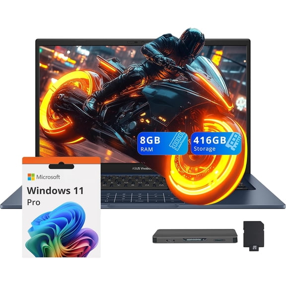 ASUS Vivobook 14" FHD Business Laptop, Intel Core 5 120U, 8GB RAM, 416GB Storage (256GB SSD 160GB Docking Station Set), Intel Graphics, Numeric Keypad, HD Camera, Win 11 Pro, Blue