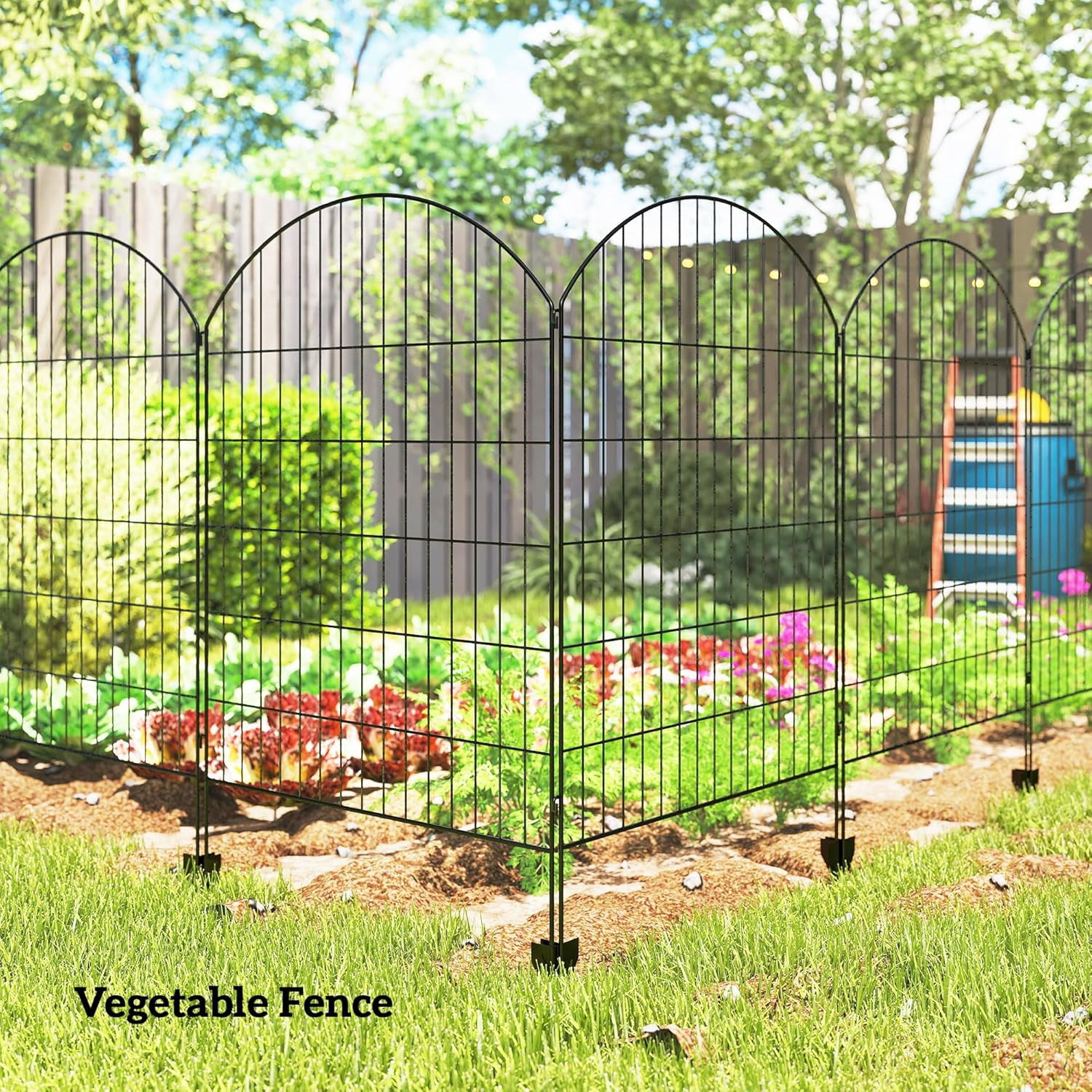 GMNIU Garden Fence, 4 Pack Steel Fence Panels, 11.5' L x 43" H, Rust-Resistant Decorative Border Flower Edging for Yard, Landscape, Patio, Outdoor Decor, Curved Grids