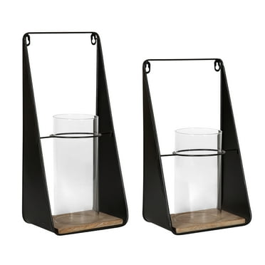 Kate and Laurel Blackwell Modern Metal and Wood Wall Sconce, Black 2 Piece Set