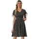 thumbnail image 1 of Vestido floral acampanado con cuello en V y puños con cinturón para mujer Allegra K Negro S, 1 of 6