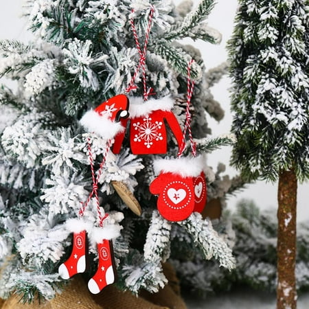 

Natural Wood Christmas Tree Ornament DIY Wooden Hanging Pendants Cute Gloves Socks Clothes Gift Box Set For Home Xmas Decoration