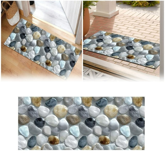 ERK Corridor Stone Patterned Carpet 3D Pebble Pattern Entrance Mat Slip Washable,50x120cm