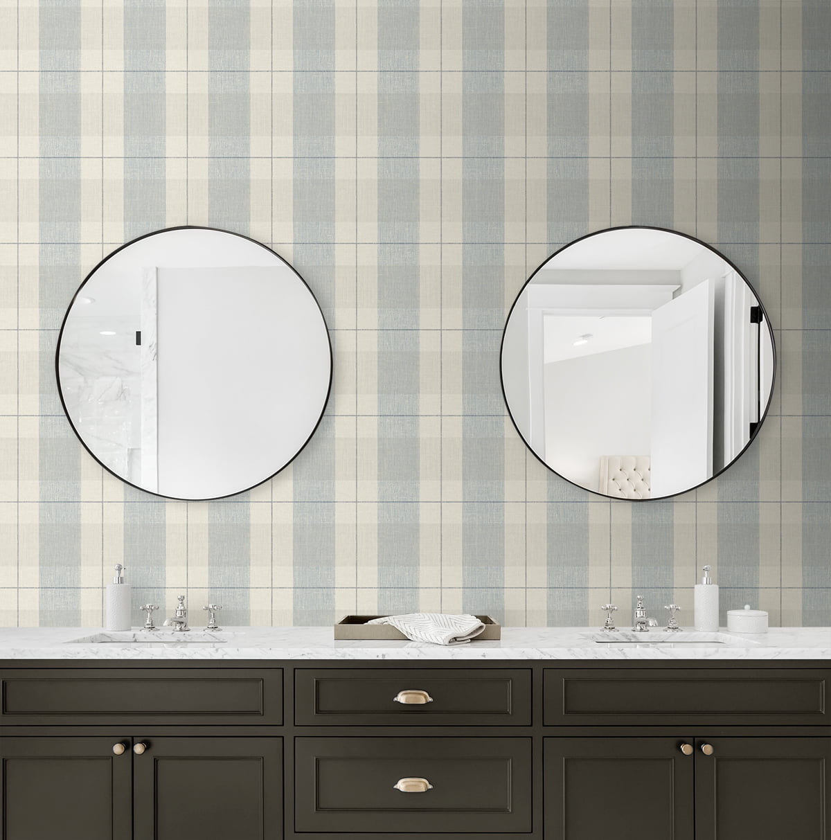 NextWall Blue & Beige Lenox Hill Plaid Peel and Stick Wallpaper - 20.5 in. W. x 18 ft. L. Roll
