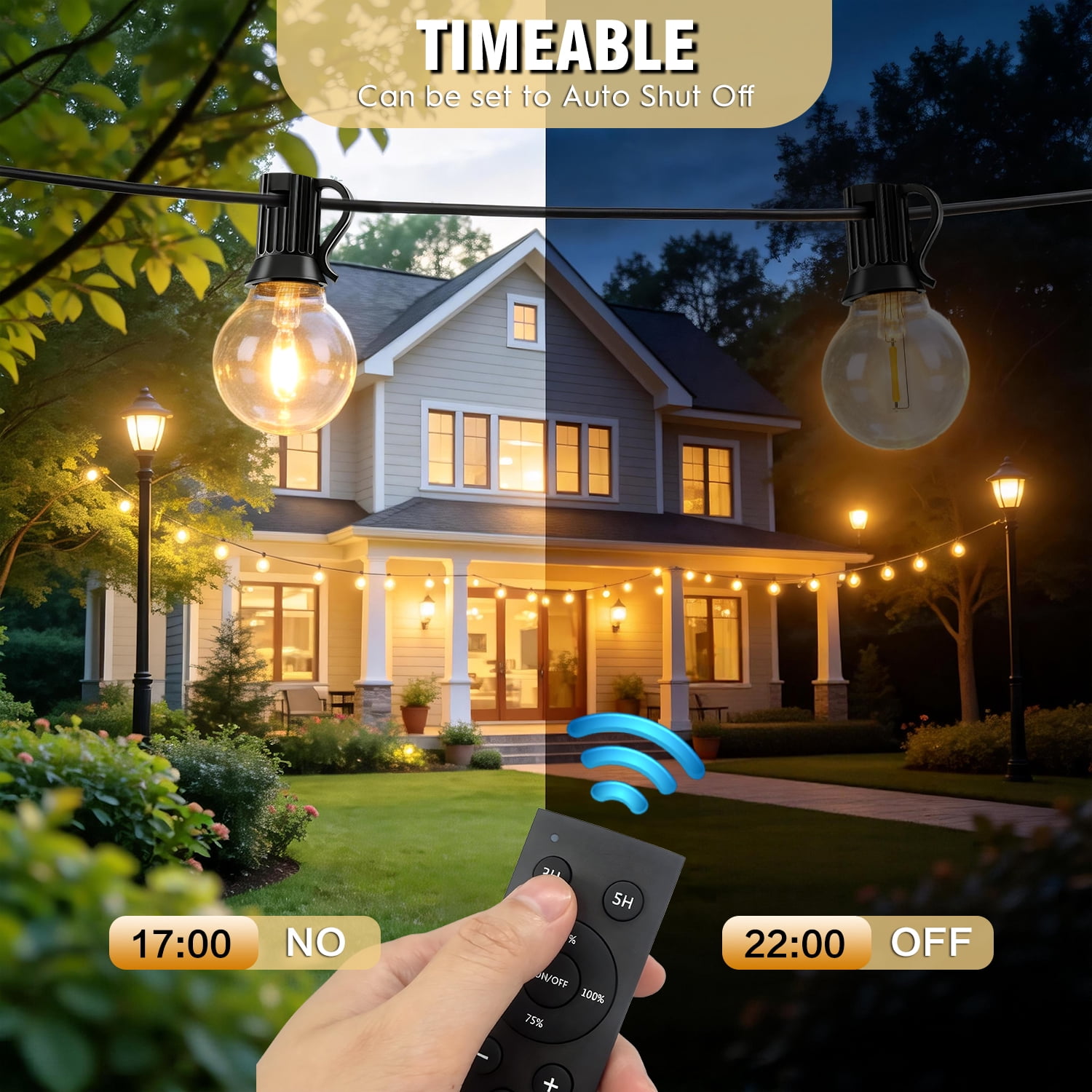 Mibote Solar Outdoor String Lights, 100FT 50 G40 Bulbs Shatterproof Patio Lights,IP44 Waterproof,Dimmable ,Remote Control for Patio Garden