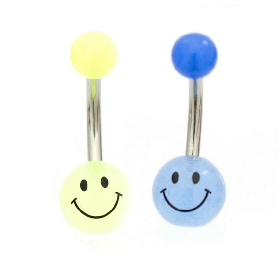 Belly Button Ring 2-Pack Smiley Faces Glow in the Dark (14G)