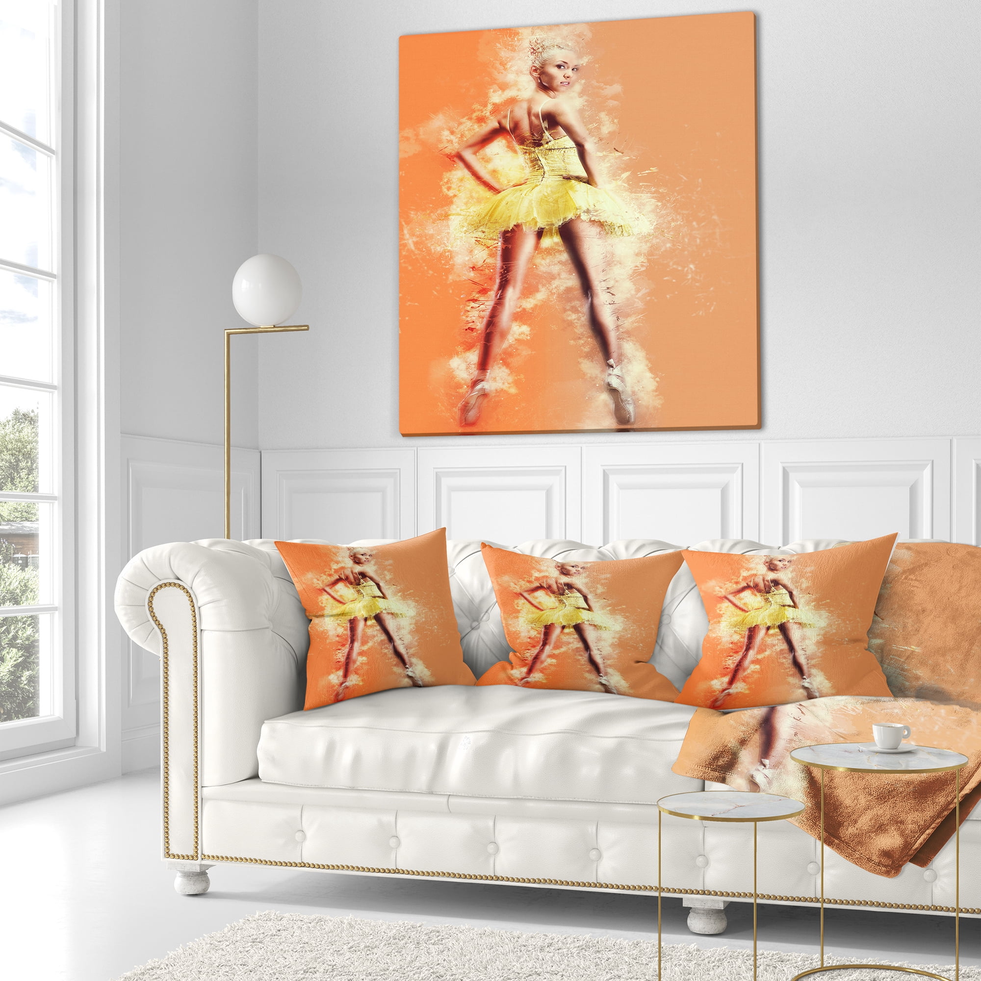 Designart Beautiful Ballerina in Yellow Tutu - Portrait Throw Pillow - 18x18