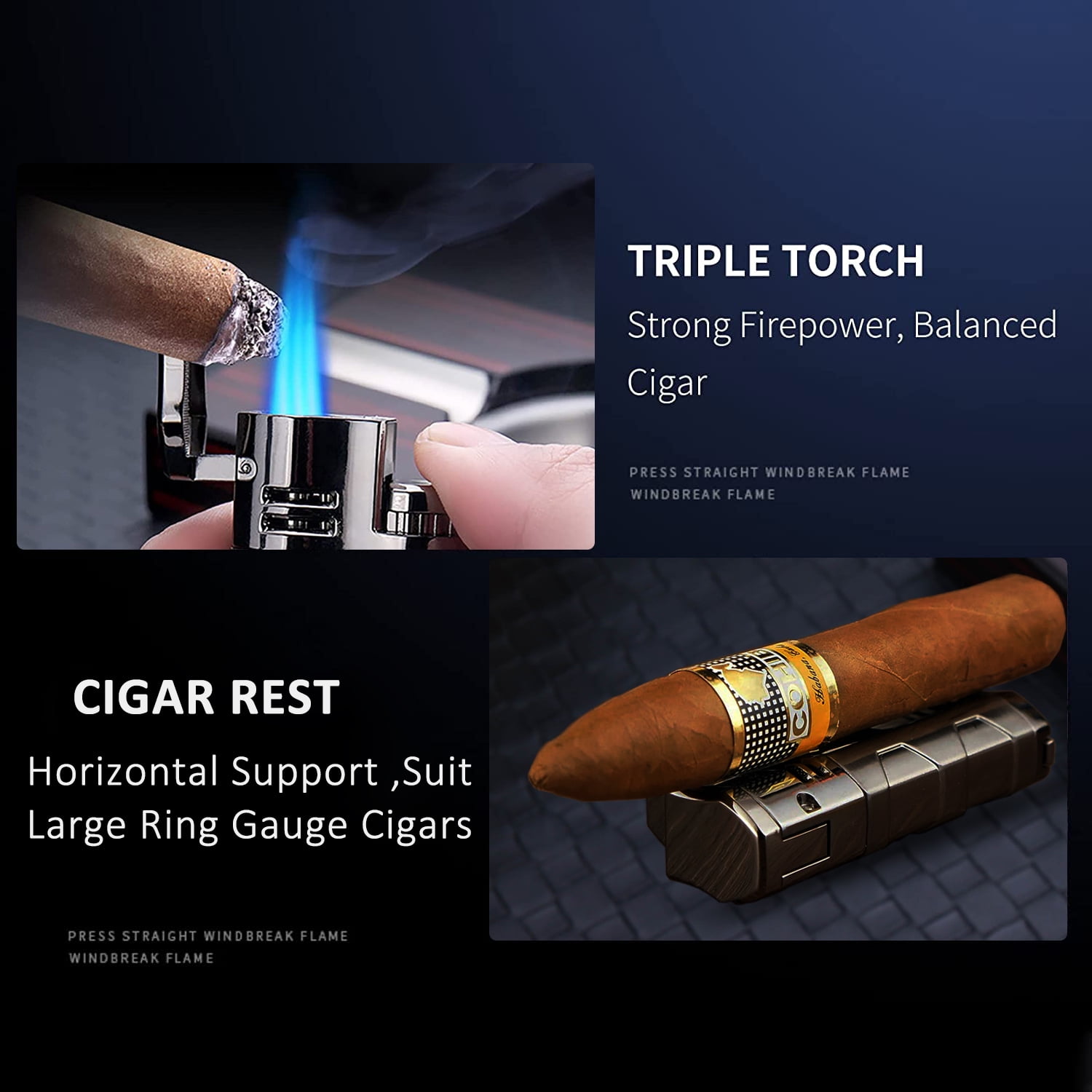 PROMISE Triple Jet Torch Lighter with Cigar Cutter Punch Cigar Rest Cigarette Lighter Visible Gas Tank Adjustable flame Gas not Included (Red Copper)