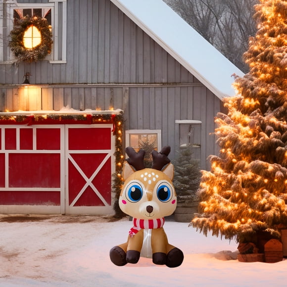 Inflable Navideño Reno Con Ojos Grandes Luz Led 1.50mts