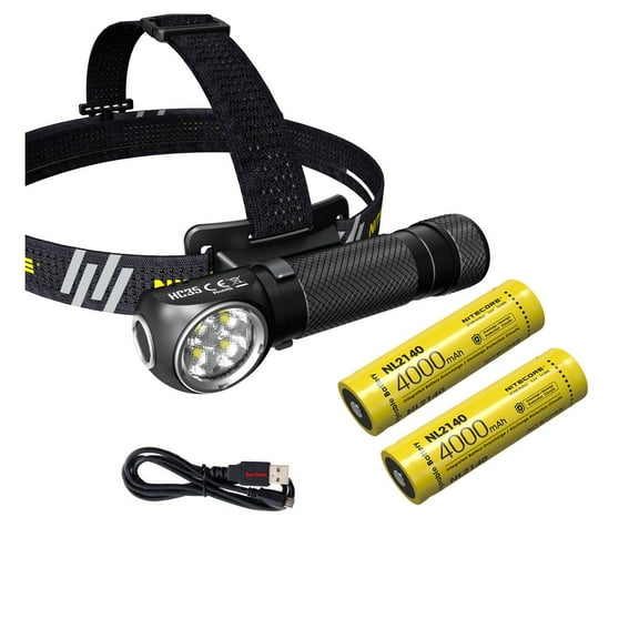 Nitecore HC35 Rechargeable LED Headlamp - 2700 Lumen - 2x 21700 battery  and  Eco-Sensa USB Charging Cable