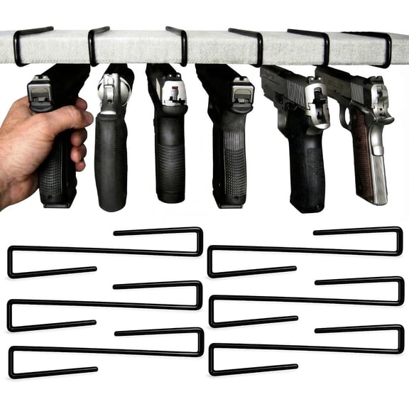 SAFETY STORAGE Handgun Hangers 6pk - Made in USA - Original Gun Safe Pistol Hangers - Organizer Hooks for Safe, Shelf, Rack, Cabinet or Display - Vinyl Coated American Steel