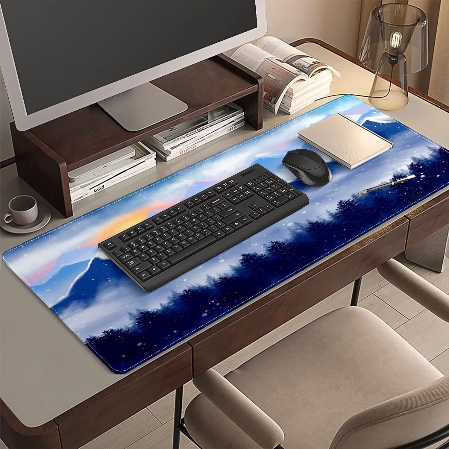 Forest Snow Tree Desk Mat, Desk Accessory, Cute Workspace, Trendy Workspace, Trendy, 35.4x15.7in Large Gaming Mouse Pad, Cute Desk Topper, Pretty Desk Pad