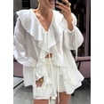 thumbnail image 5 of Women 2 Piece Outfits V Neck Ruffle Tie Front Blouse Tops Lounge Sets White M, 5 of 9