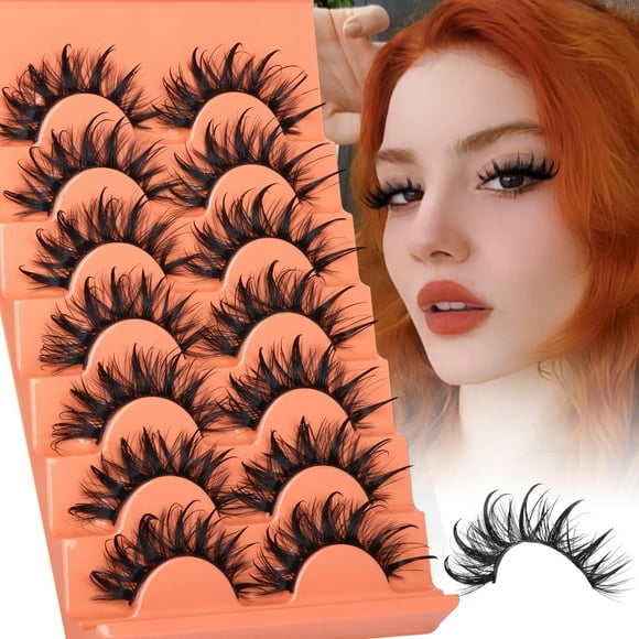 Manga Lashes Wispy False Eyelashes Cat Eye Anime Lashes Wet Look Long Strip Fake Eyelashes D-Curly Manhua Spiky Lash Strips Cosplay Eyelash 7 Pairs