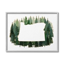 Stupell Industries Oregon State Outline Green Pine Tree Forest Town & City Painting Gray Framed Art Print Wall Art, 11 x 14