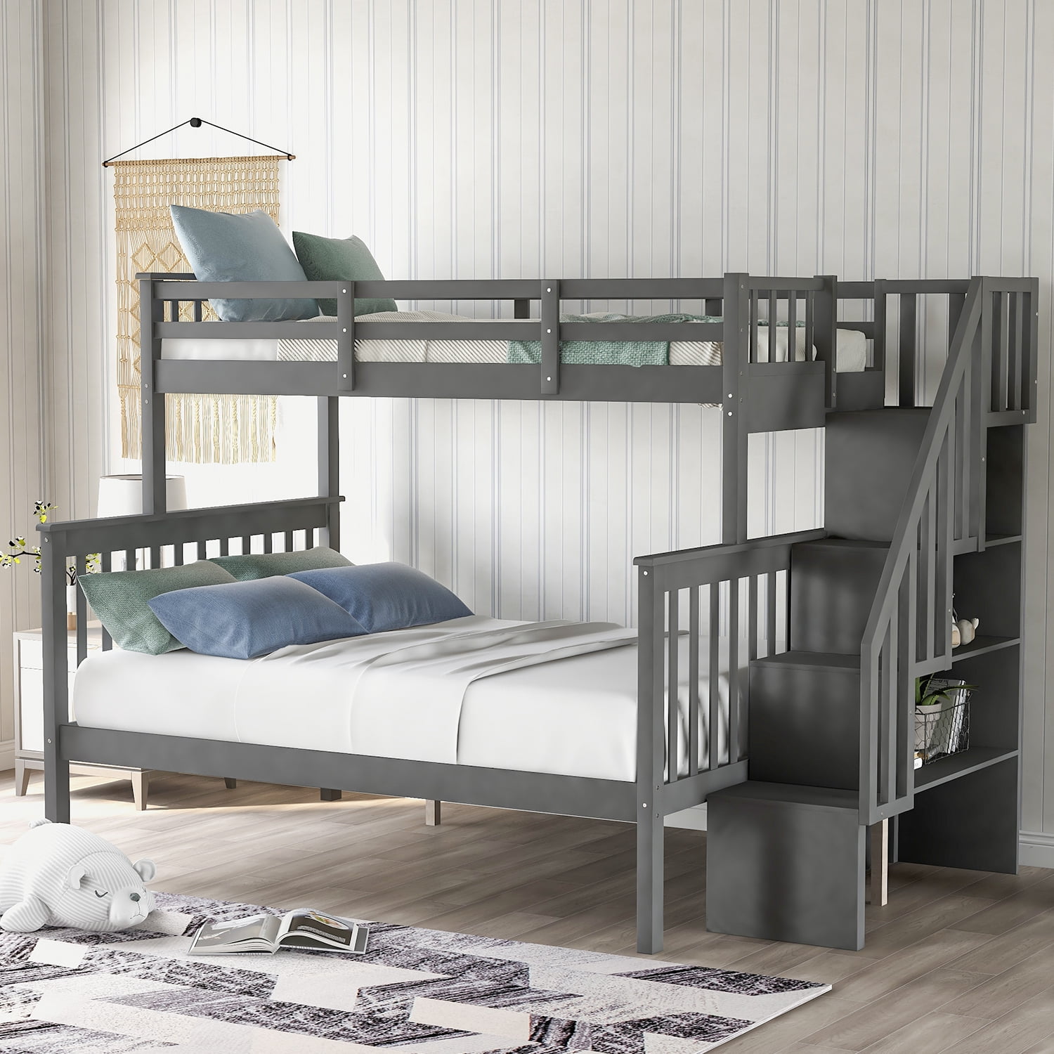 Twin Over Full Bunk Bed Frame Hardwood, Heavy Duty Bunk Beds Twin Over Full