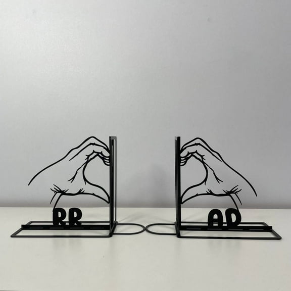 Craftnamesign Custom Hand Heart Metal Bookend, Couple Hand Book Shelf Holder, Book Stand