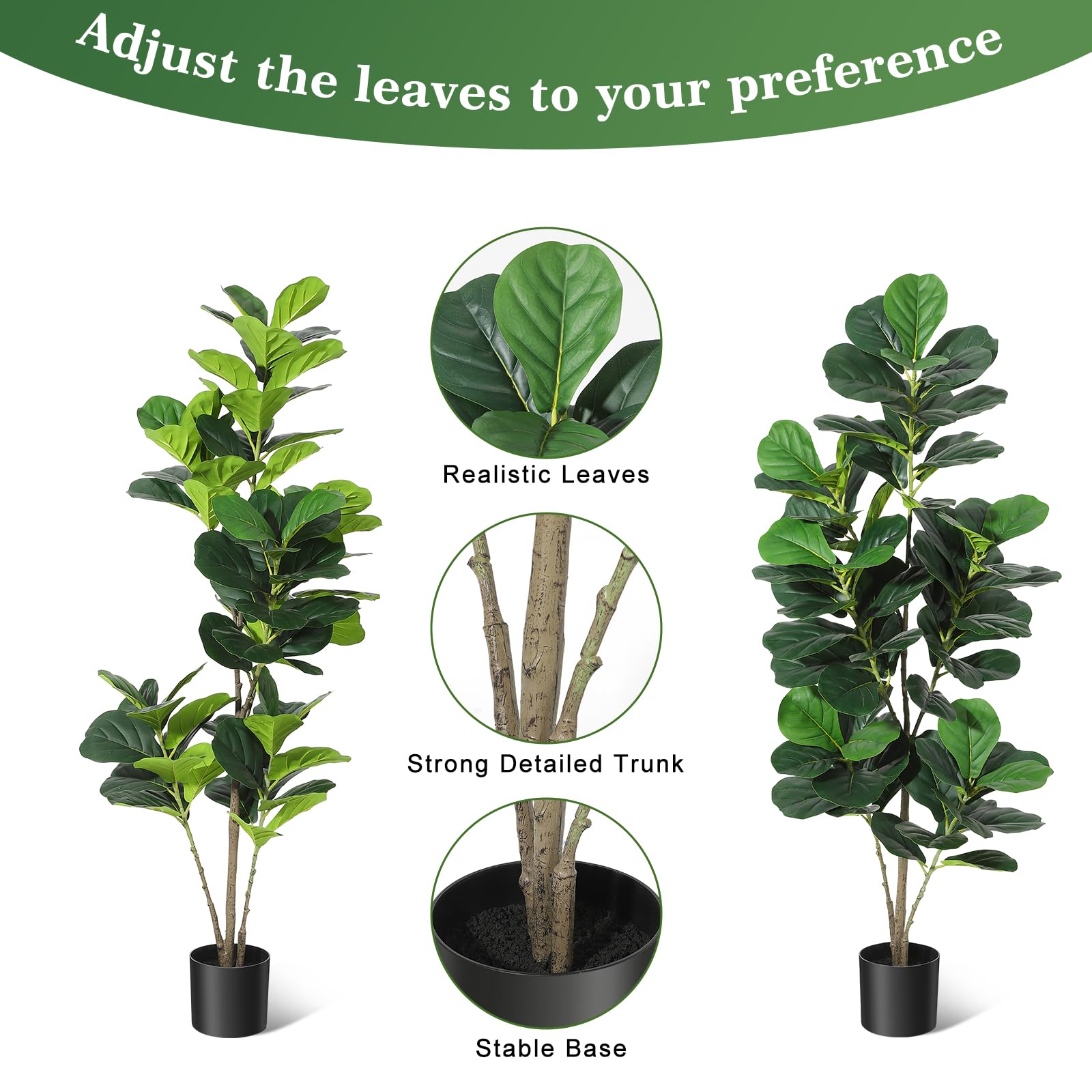 5FT Fiddle Leaf Fig Artificial Tree with Black Planter Pot,Faux Floor Plant, Indoor and Outdoor Fake Plants for Home Office Decor