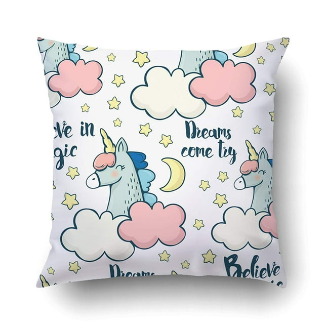 Funda de almohada ABPHQTO Con Lindos Unicornios Cabeza Nubes y Luna Magia 50x50 cm