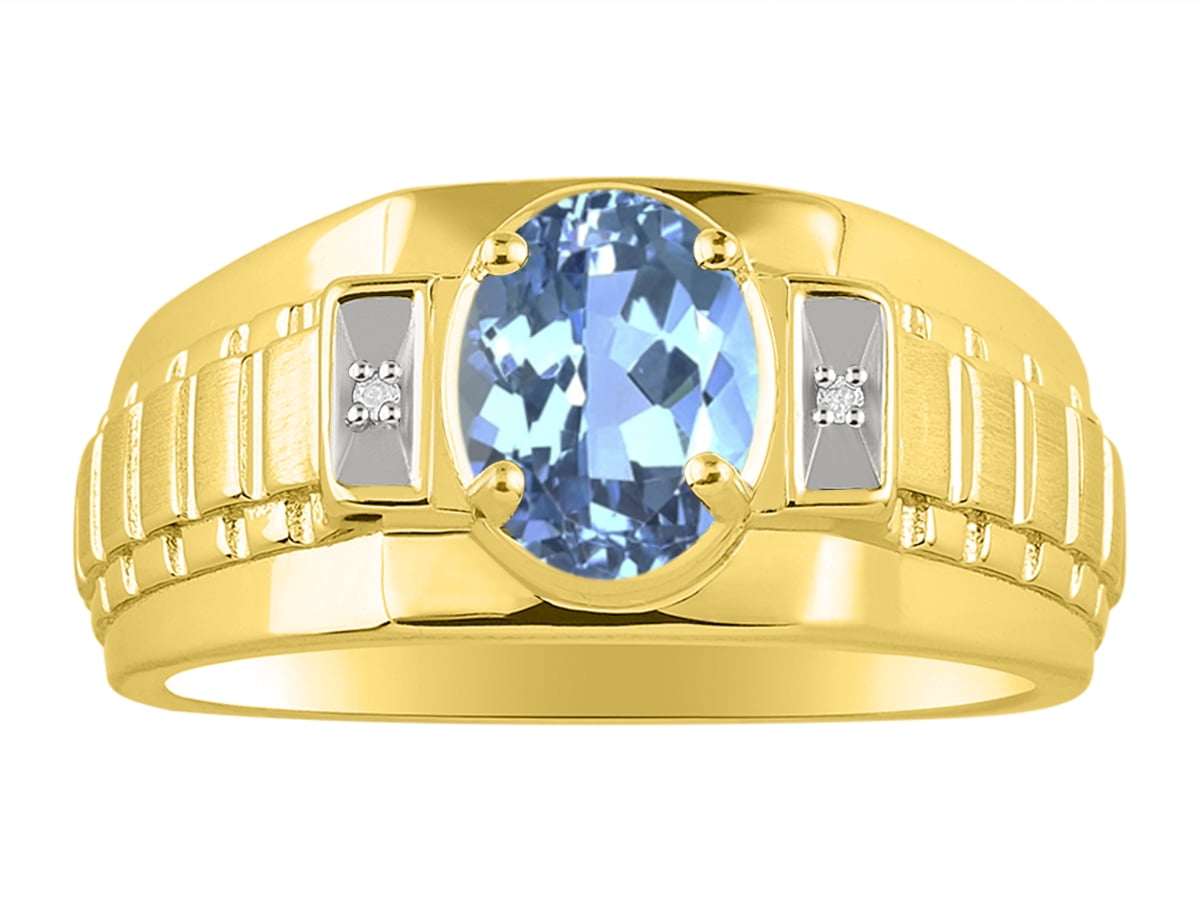 Rylos Diamond & Blue Topaz Ring Sterling Silver or Yellow Gold Plated 