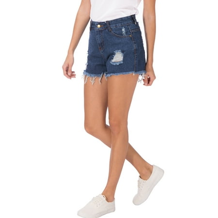 SAYFUT Women's Summer Jean Shorts Destroyed Ripped Frayed Hem Hight Waist Casual Denim Short Plus Size (Best Jean Shorts For Curves)